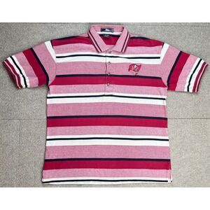 Pro Player NFL Vtg Tampa Bay Buccaneers Striped Polo Shirt Size Large‎